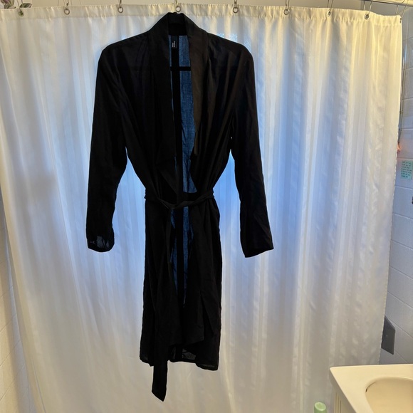 Esther Perbandt Black Open Front Long Cardigan with Belt Kimono Large Luxury - Picture 4 of 10